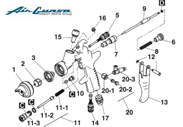 Zawór do pistoletu lakierniczego Iwata Air-Gunsa AZ3 CONCEPT boczny kompletny W2SUB6066