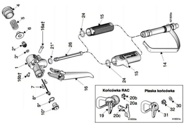 Śruba i tuleja spust pistolet graco XTR 117602 p16 16ct