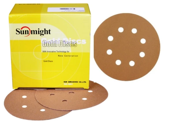Papier ścierny krążek SUNMIGHT GOLD FILM f125 P320 1 szt mocny posypka tlenek aluminium paier lateksowy 8 otworów
