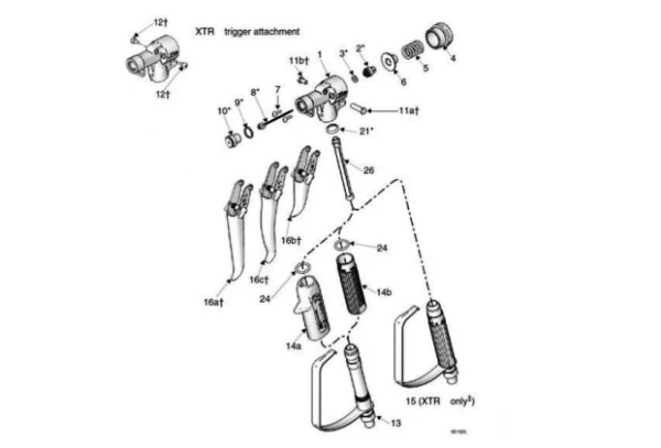 Pistolet Graco XTR mocowanie iglicy talerzyk 15E088
