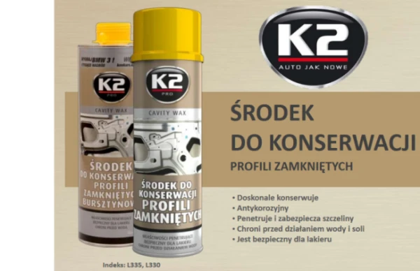 Spray wosk bursztyn do konserwacji profili zamkniętych K2 0.5L wężyk