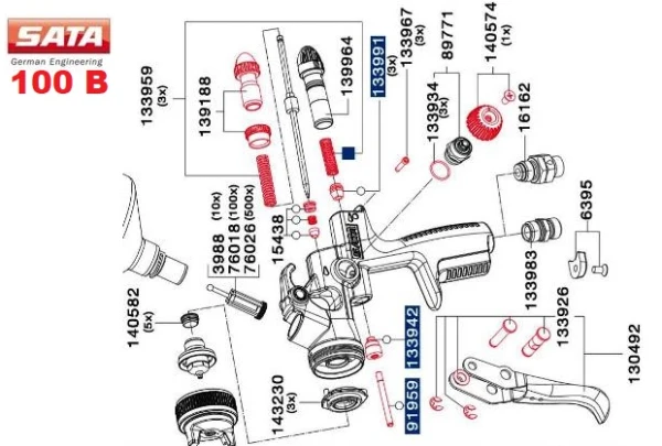 Uszczelka zawór szerokości natrysku miotła pistolet SATA 100 B 133934 3szt