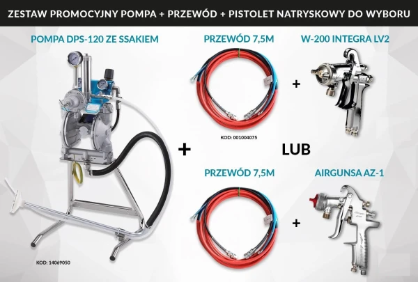 Pompa membranowa Iwata DPS-120 1C 14069050 z pistolet lakierniczy Iwata W200 integra LV2 1.2 mm 130461A0 węże 7,5m