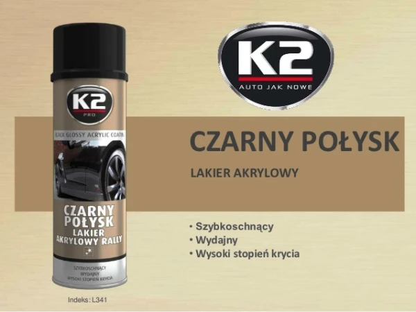 Spray lakier czarny połysk akryl K2 500ml