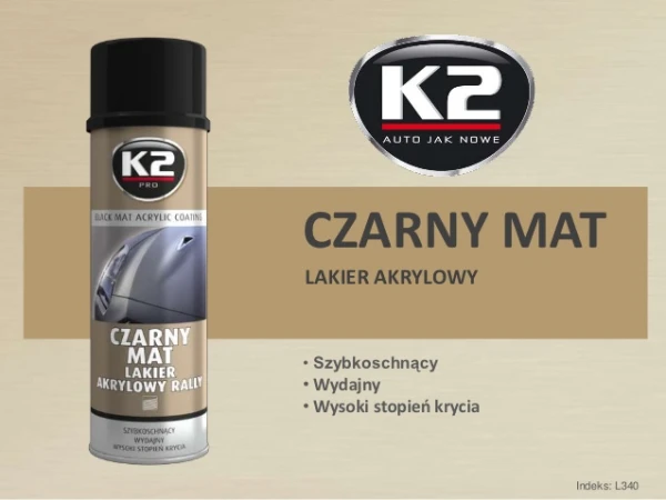 Spray lakier czarny mat akryl K2 500ml